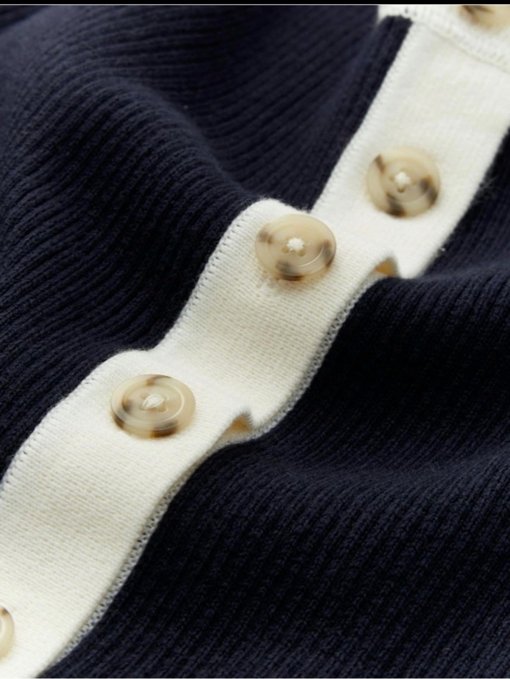 Faherty Mikki Henley Sweater S Navy Blue Ribbed Organic Cotton Cashmere Coastal - Picture 4 of 9